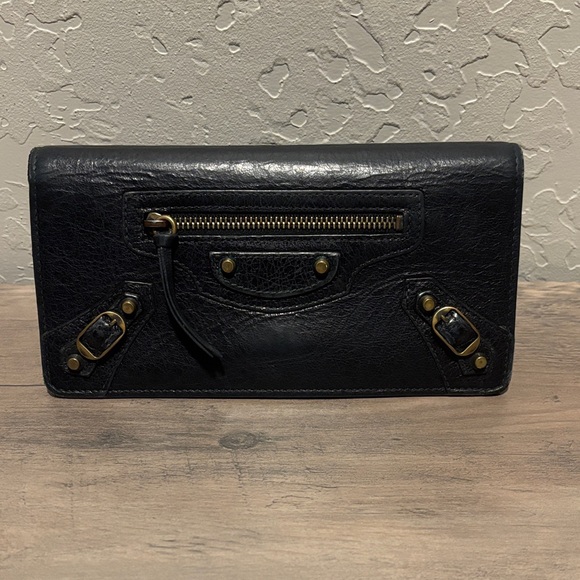 Authentic Balenciaga Black Leather Wallet with Gold Accents - Picture 1 of 16
